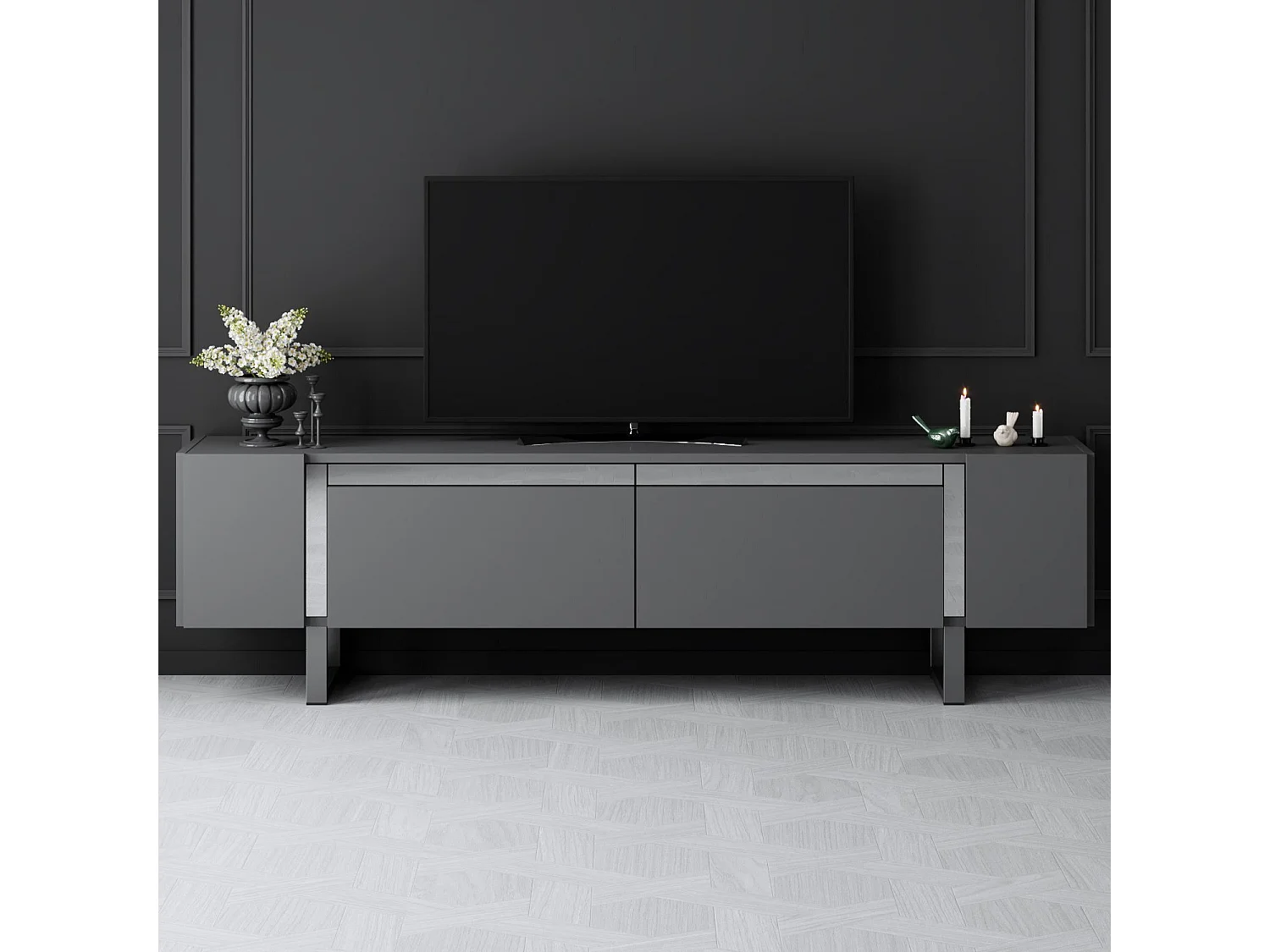 TV-meubel – 180 x 50 x 30 cm – Antraciet en zilver – Melamine gecoate spaanplaat