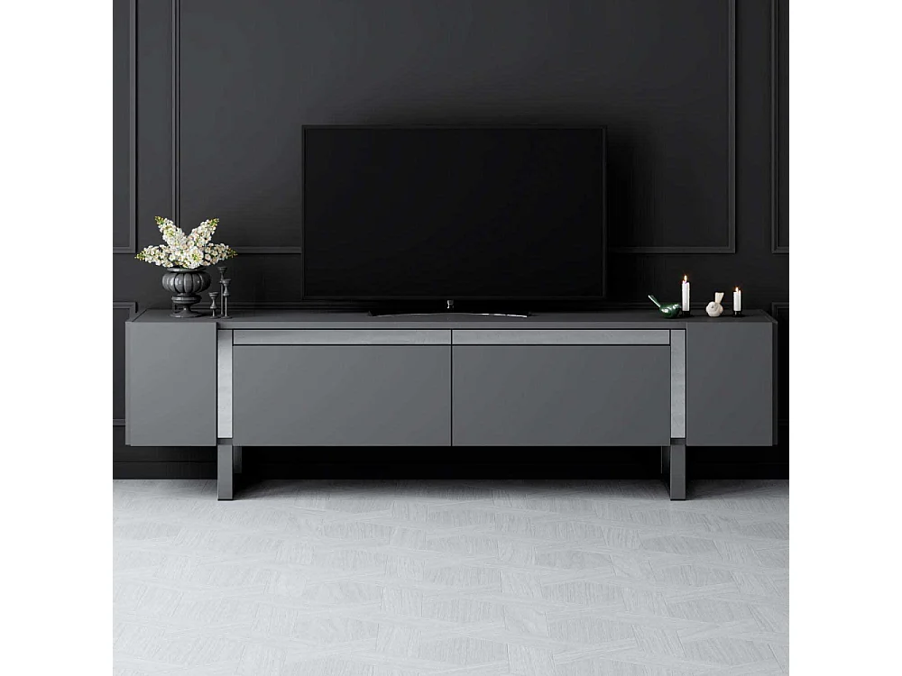 TV-meubel – 180 x 50 x 30 cm – Antraciet en zilver – Melamine gecoate spaanplaat