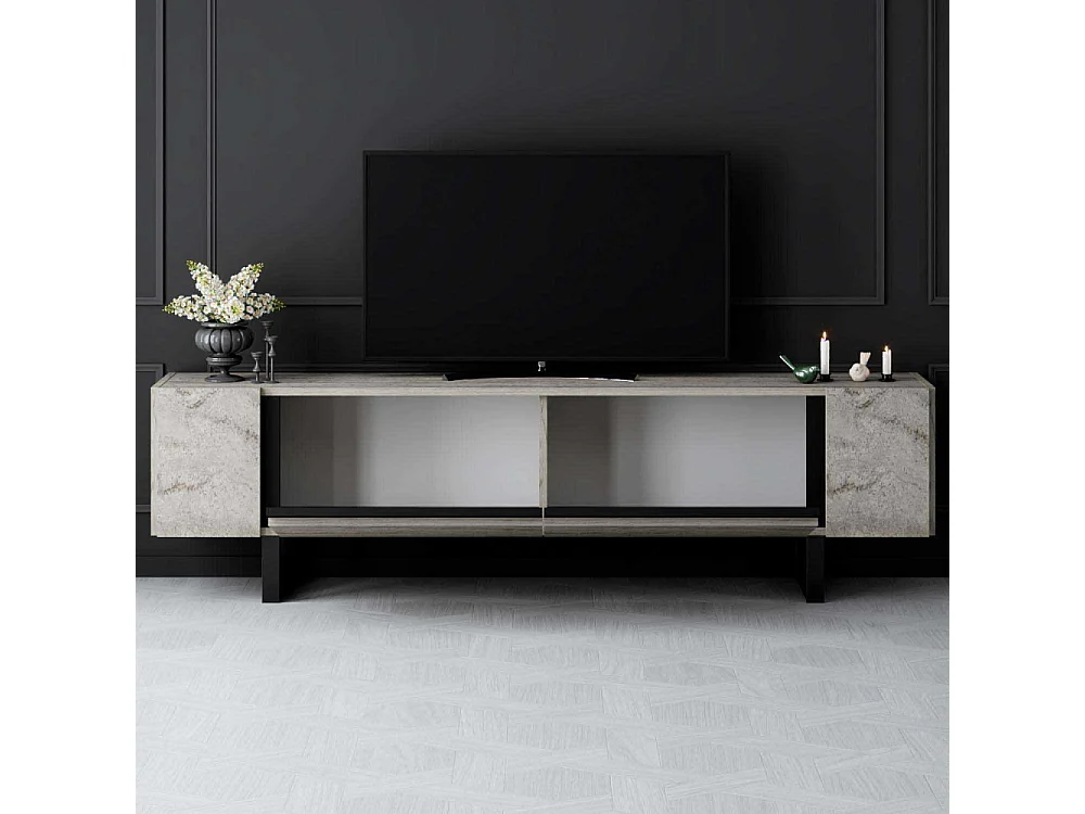 Mueble de TV – 180 cm x 50 cm x 30 cm – Travertino y Negro – MDF