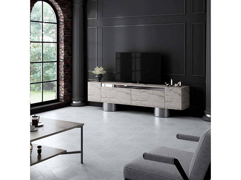 Móvel de TV – 180 cm x 50 cm x 30 cm – Travertino e Prata – MDF