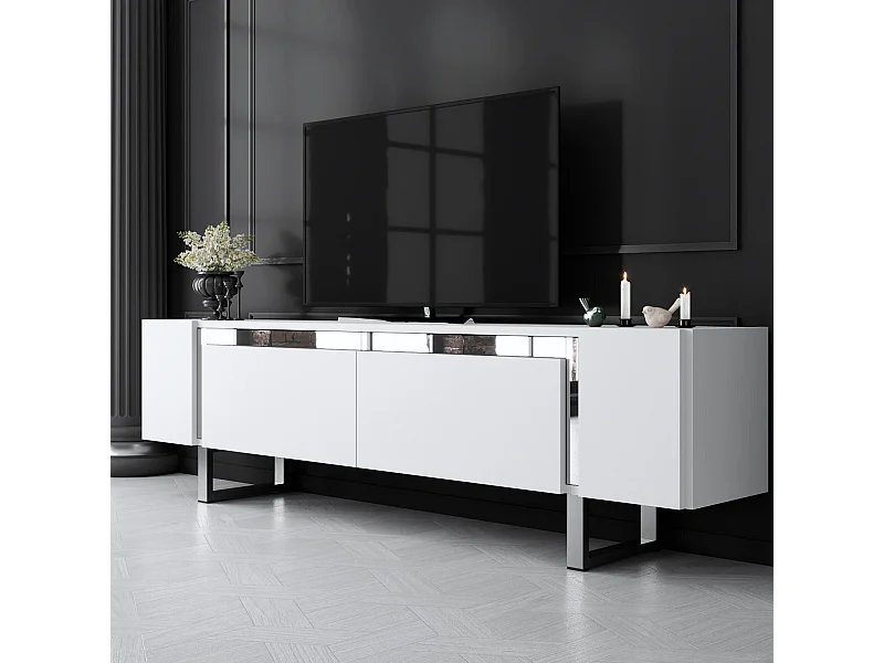 TV-meubel – 180 x 50 x 30 cm – Wit en zilver – Melamine gecoat MDF