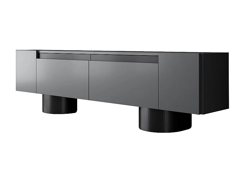 Meuble Tv design 2 portes basculantes Merna L180cm Bois Anthracite et Métal Noir