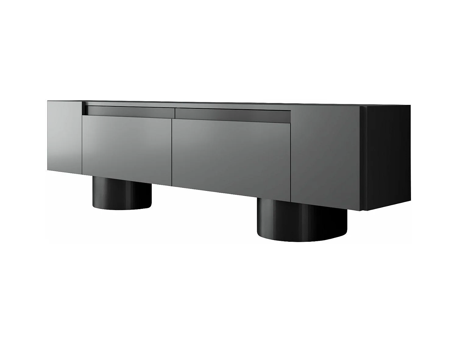 Meuble Tv design 2 portes basculantes Merna L180cm Bois Anthracite et Métal Noir