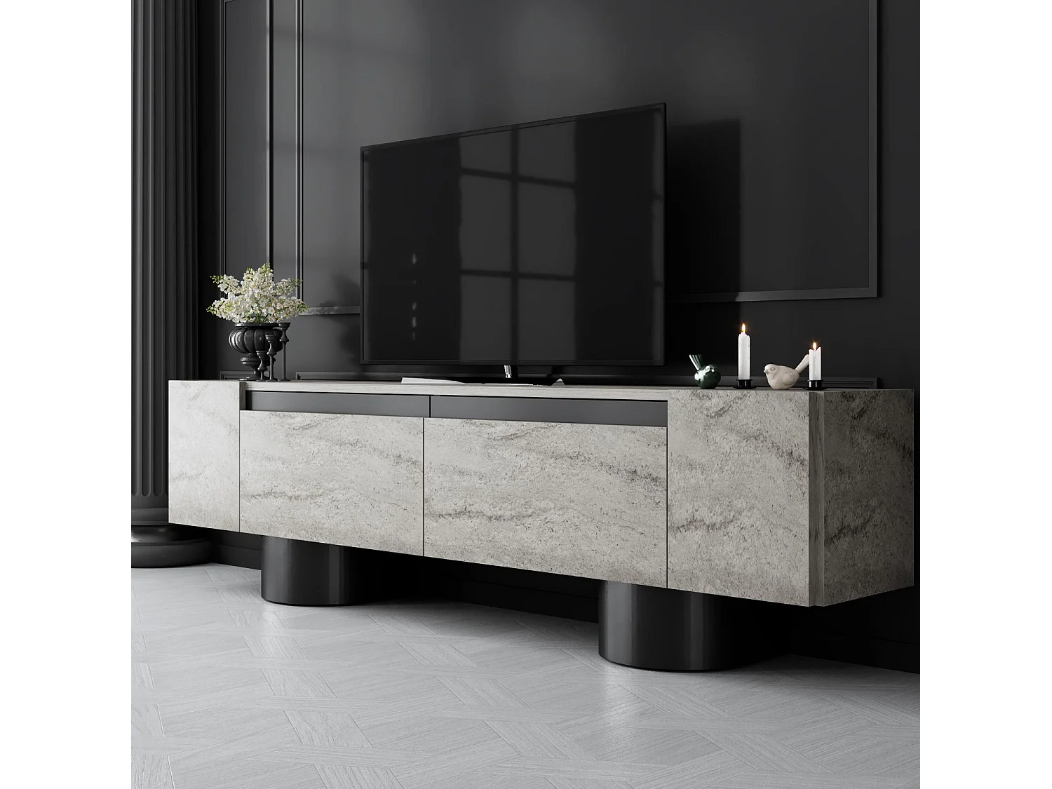 Móvel de TV – 180 cm x 50 cm x 30 cm – Travertino e Preto – MDF