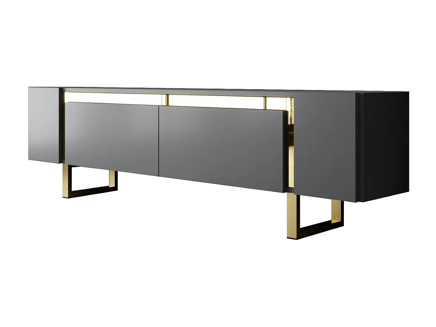 TV-meubel – 180 cm x 50 cm x 30 cm – Antraciet en goud – Melamine gecoat spaanplaat