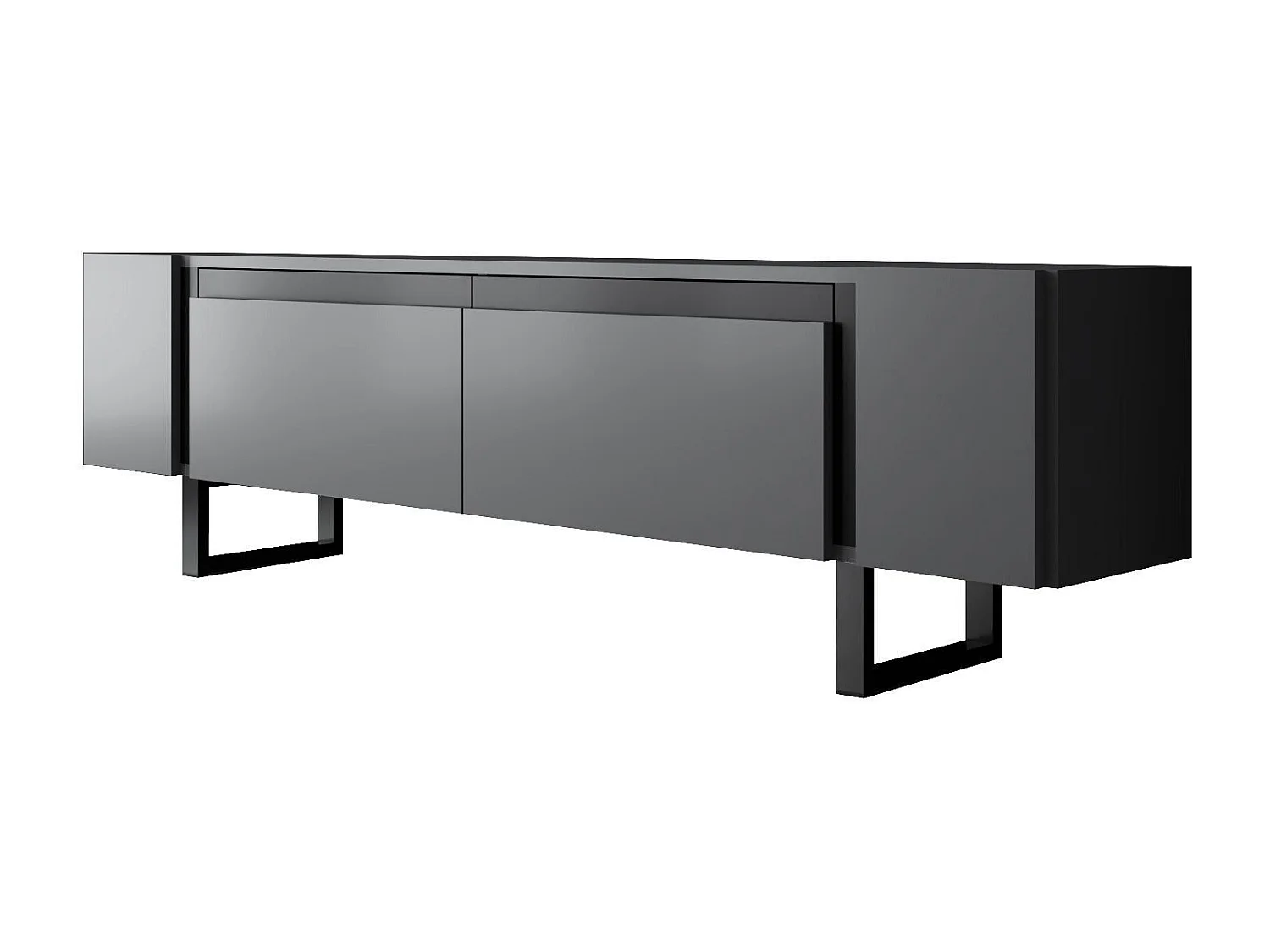 Meuble Tv design 2 portes basculantes Merany L180cm Bois Anthracite et Métal Noir