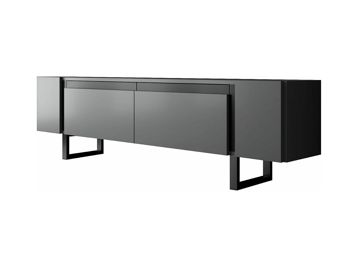 Meuble Tv design 2 portes basculantes Merany L180cm Bois Anthracite et Métal Noir