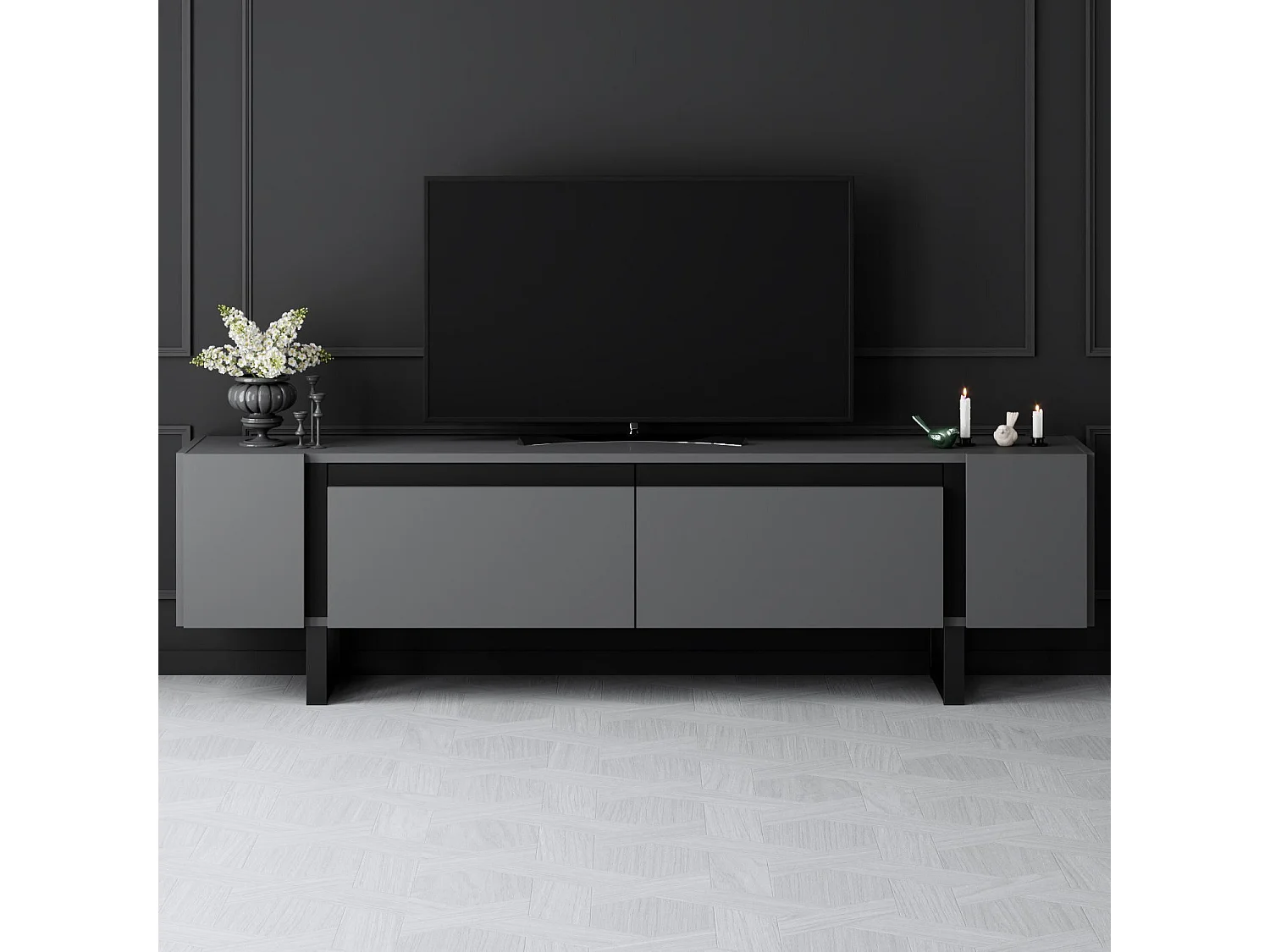 Mueble de TV – 180 cm x 50 cm x 30 cm – Antracita y Negro – Tablero de Partículas y Metal