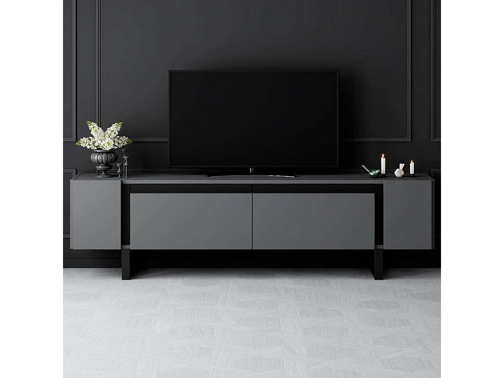 Mueble de TV – 180 cm x 50 cm x 30 cm – Antracita y Negro – Tablero de Partículas y Metal