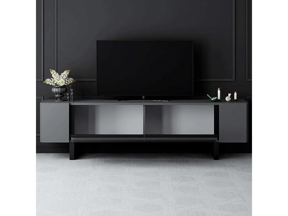 Mueble de TV – 180 cm x 50 cm x 30 cm – Antracita y Negro – Tablero de Partículas y Metal