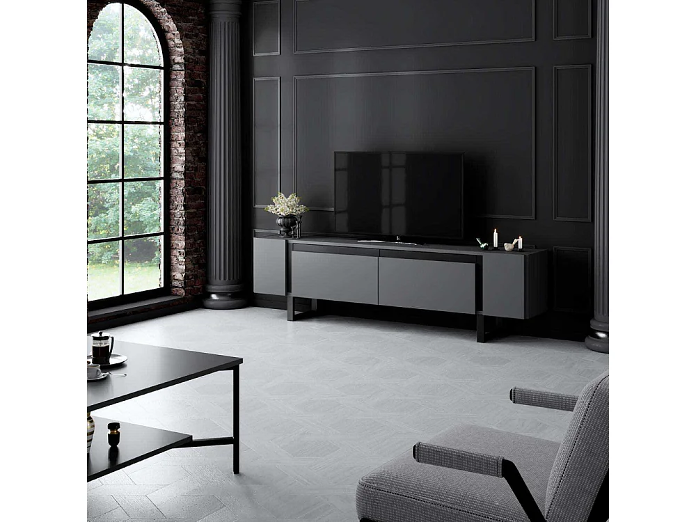 Mueble de TV – 180 cm x 50 cm x 30 cm – Antracita y Negro – Tablero de Partículas y Metal