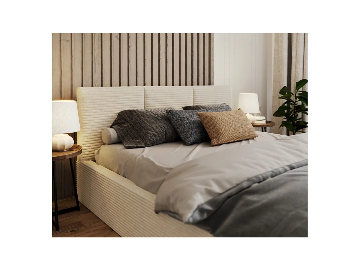 Lit coffre Tulum 140 x 190 cm - Velours cotelé - avec sommier à lattes relevable Beige