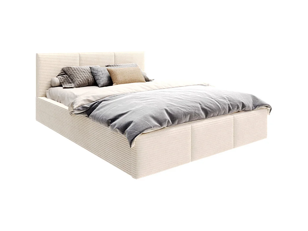 Lit coffre Tulum 140 x 190 cm - Velours cotelé - avec sommier à lattes relevable Beige