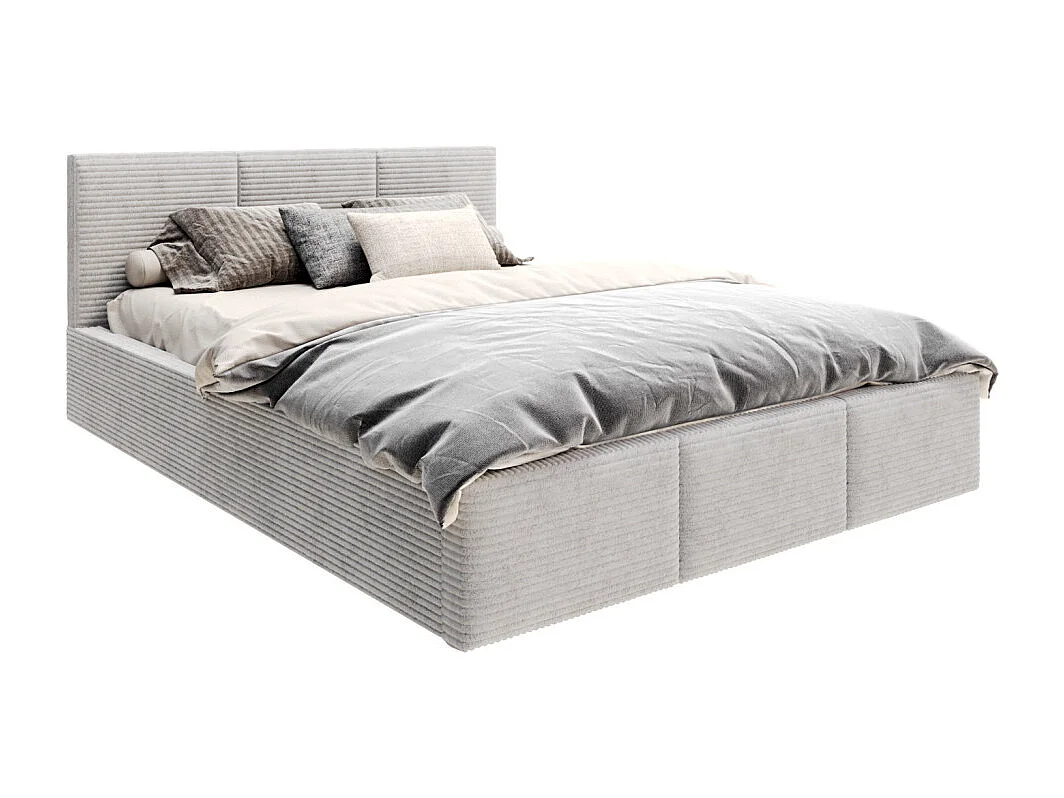 Lit coffre Tulum 140 x 190 cm - Velours cotelé - avec sommier à lattes relevable Gris Clair