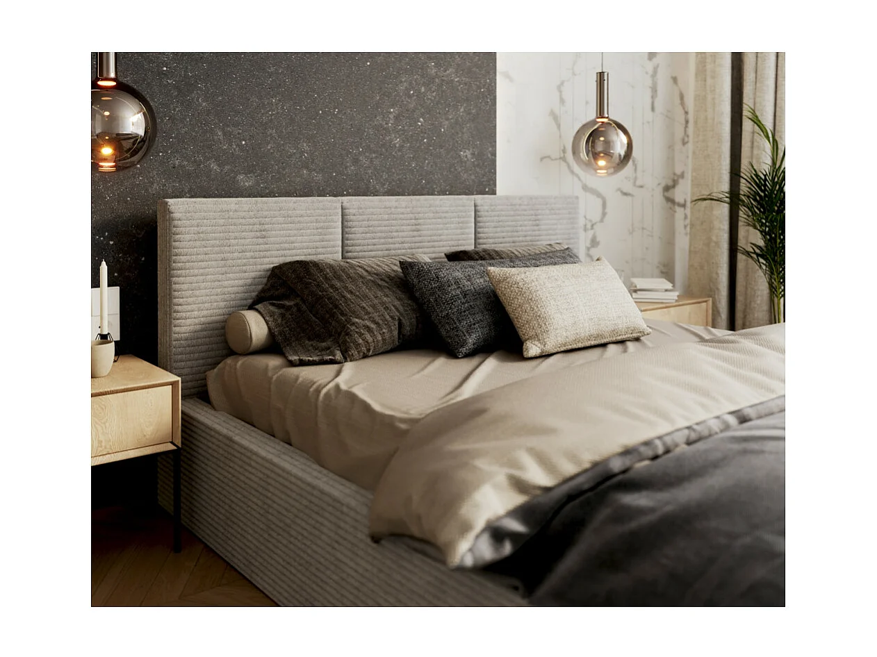 Lit coffre Tulum 140 x 190 cm - Velours cotelé - avec sommier à lattes relevable Gris Clair