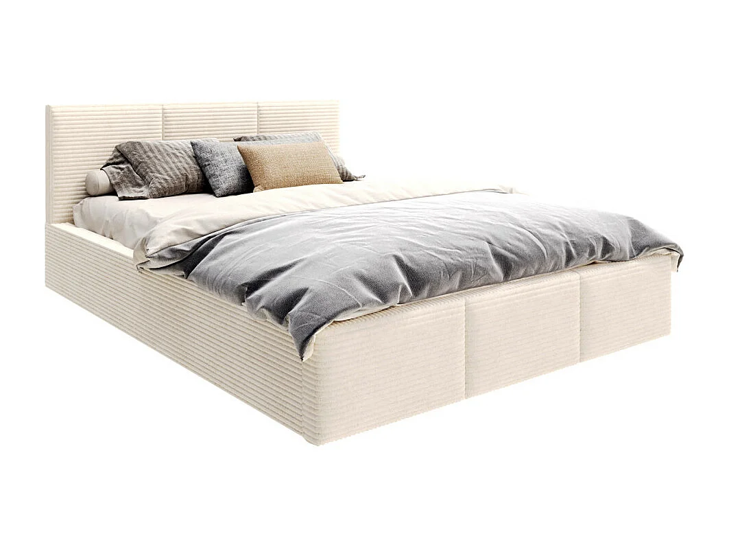Lit coffre Tulum 120 x 200 cm - Velours cotelé - avec sommier à lattes relevable Beige
