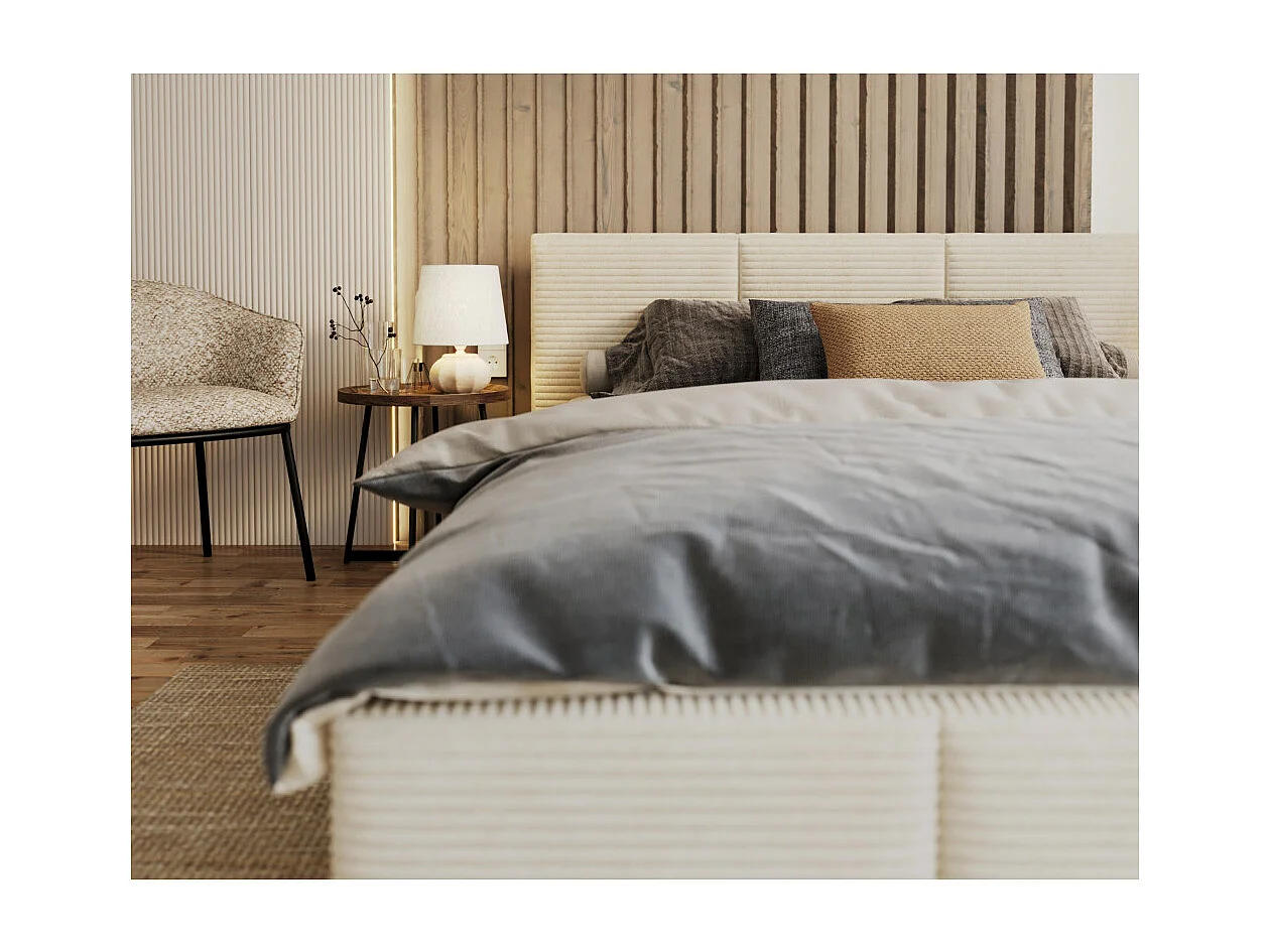 Lit coffre Tulum 120 x 200 cm - Velours cotelé - avec sommier à lattes relevable Beige