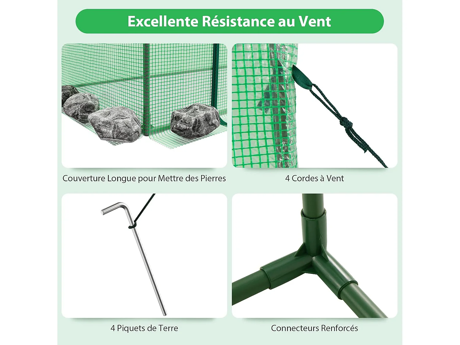 Broeikas, foliekas met oprolbare deur en 2 netramen, tomatenkas met PE-afdekking, broeikas voor tomaten, tomatenkas metalen frame, 200x77x169cm, groen