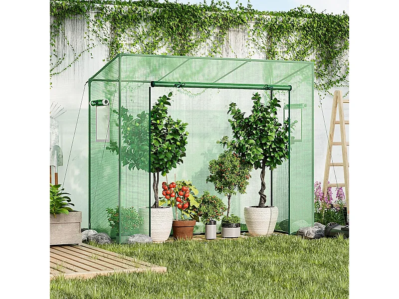 Serre de Jardin Extérieure 200x77x169cm avec Housse PE et Cadre Métal, Porte à Fermeture Éclair, Fenêtres à Moustiquaire - Vert