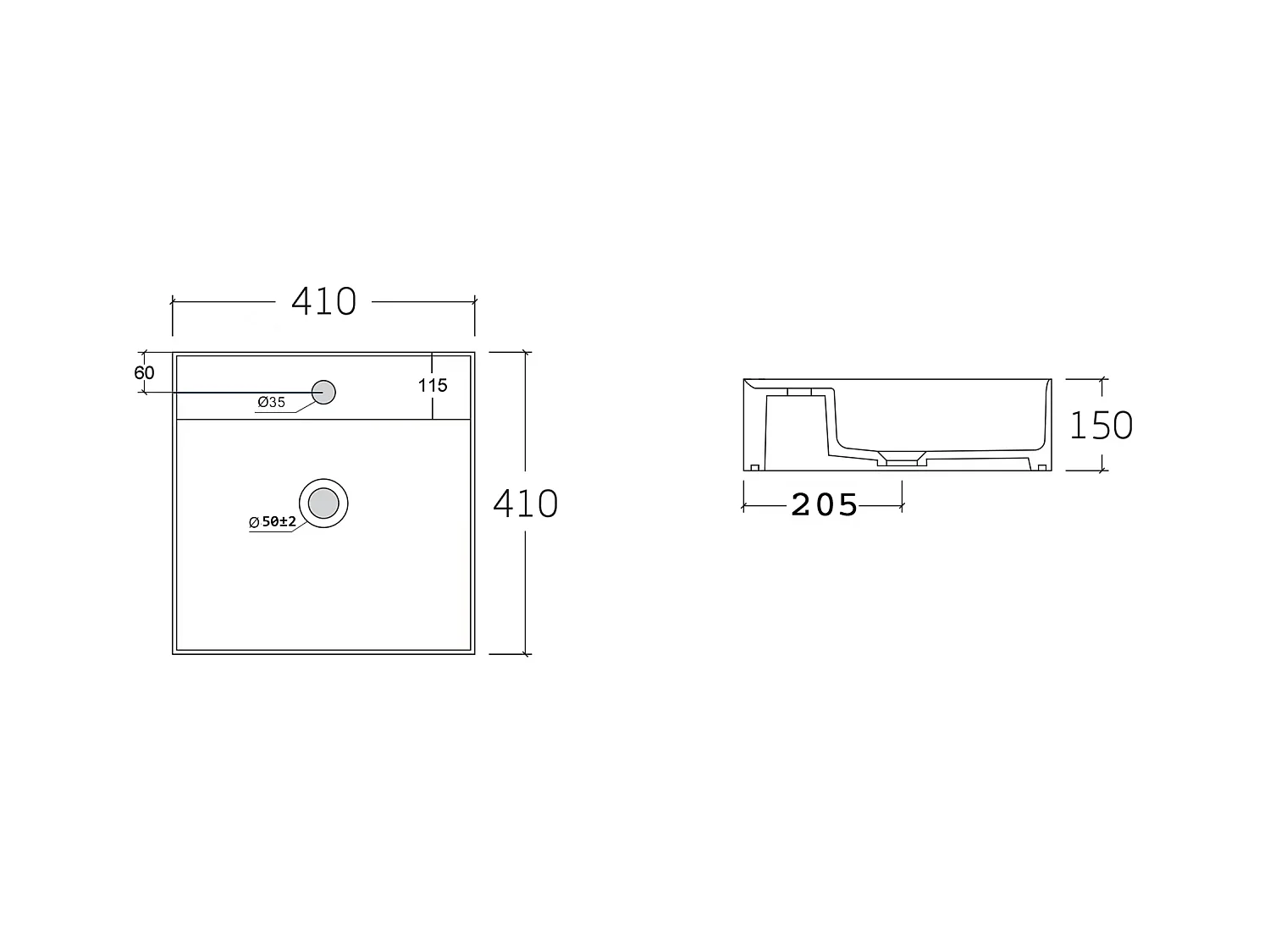 Mueble de baño suspendido con estantes y lavabo cuadrado sobre encimera - Negro y natural claro - L140 cm - ZEVARA