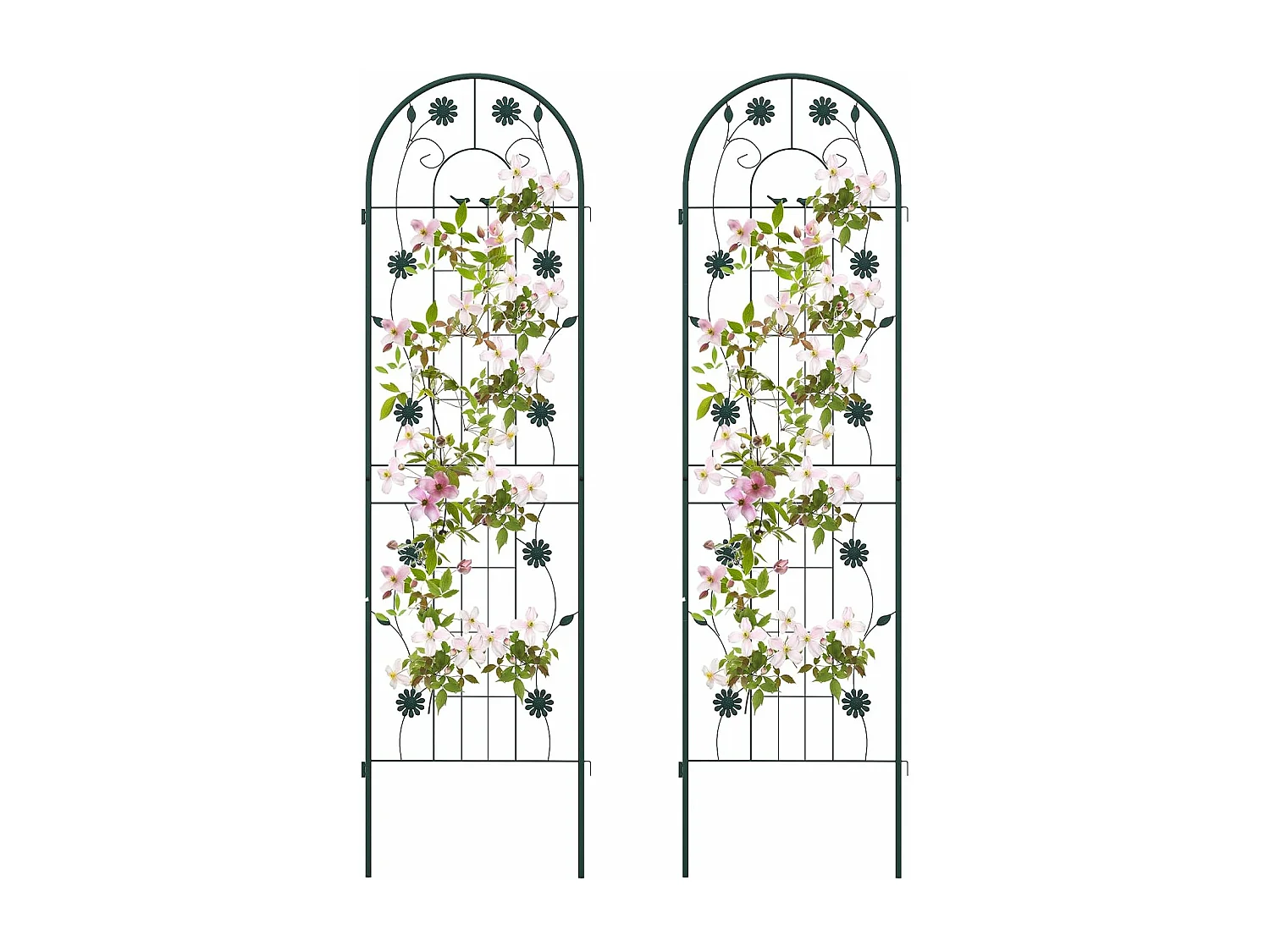 Lot de 2 Treillis de Jardin en Métal 220 x 50 cm, Clôture Décorative pour Plante Grimpante, Grille Fleurs Antirouille pour Jardin, Cour, Patio (Vert)