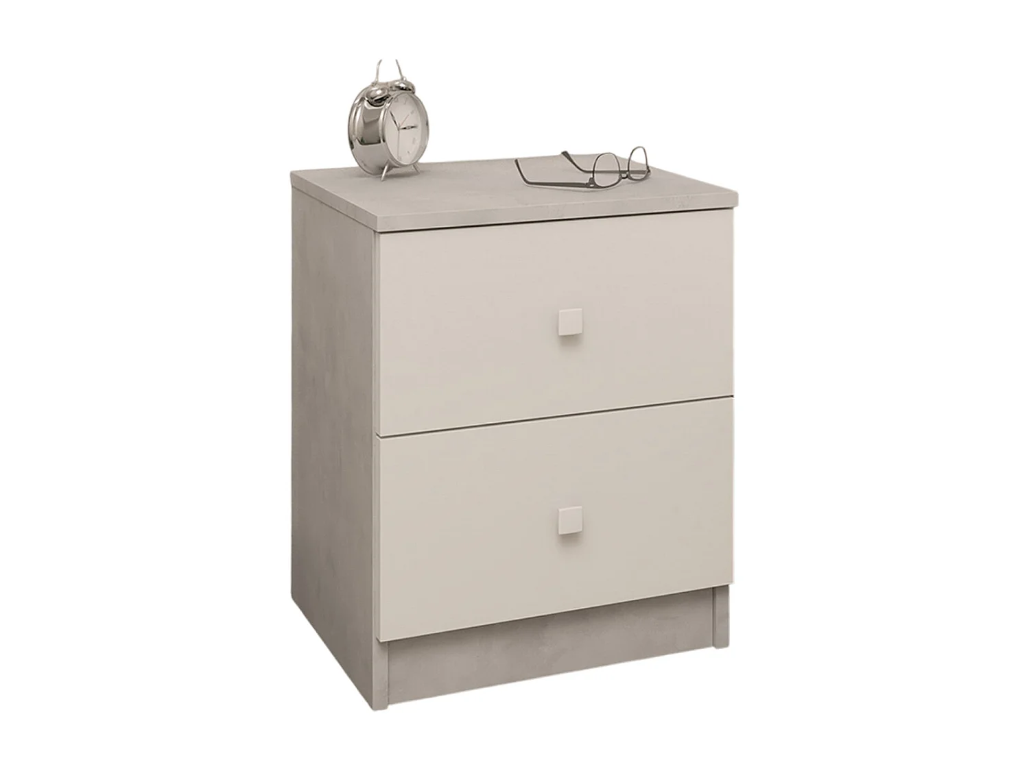 Table de chevet, table de nuit avec 2 tiroirs coloris ciment, blanc - Hauteur 50 x Longueur 40 x profondeur 35 cm