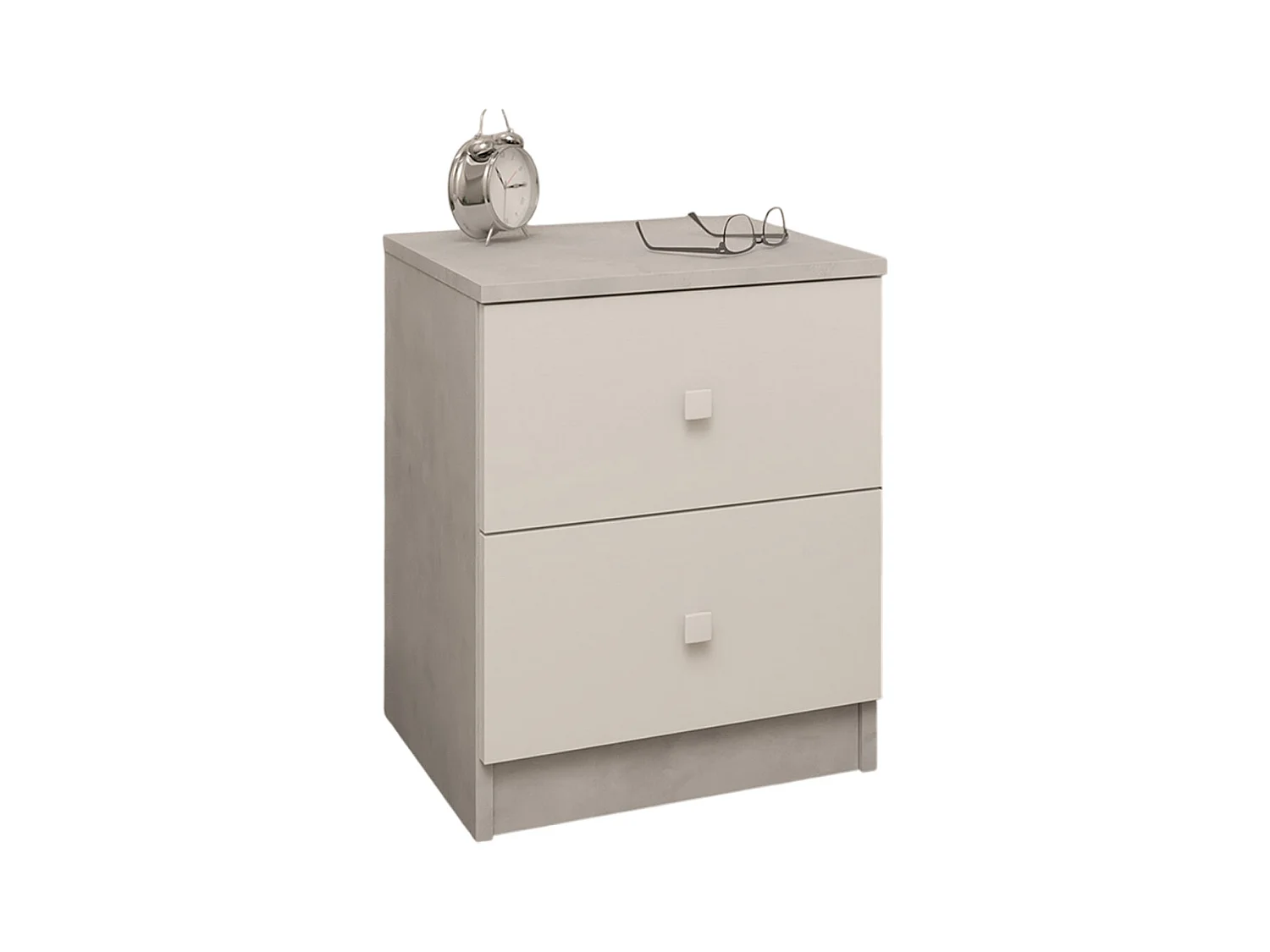 Table de chevet, table de nuit avec 2 tiroirs coloris ciment, blanc - Hauteur 50 x Longueur 40 x profondeur 35 cm