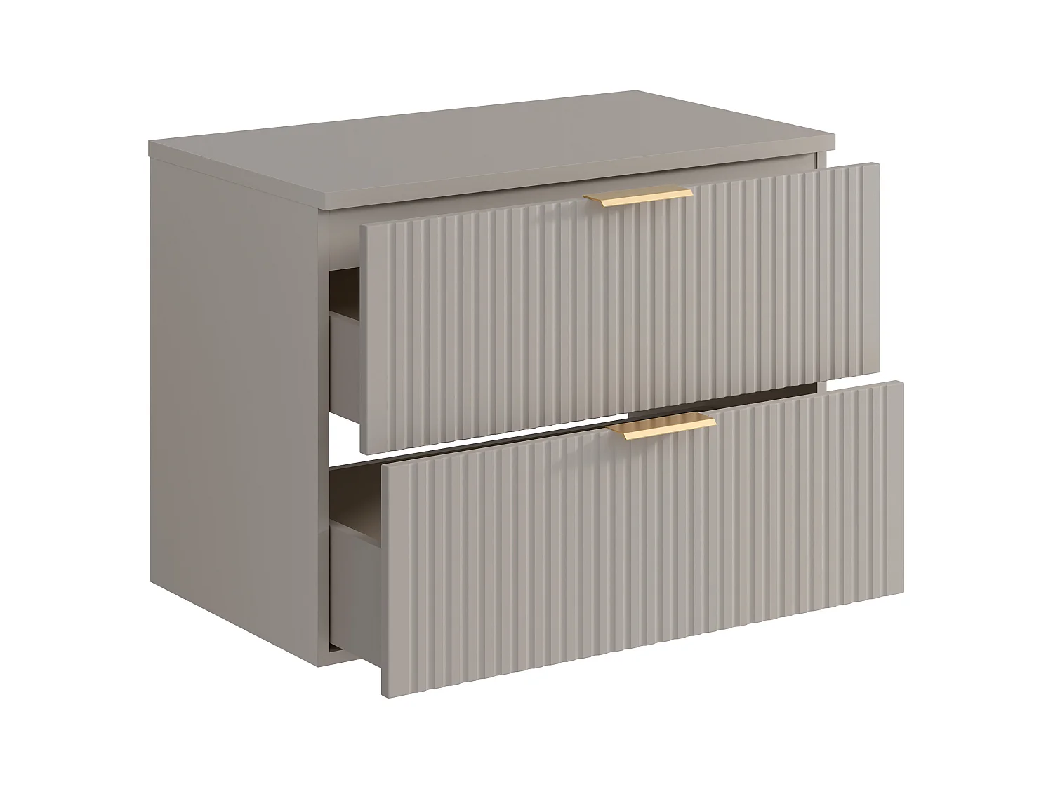 Meuble sous vasque suspendu strié avec planche - Beige - L80 cm - ZEVARA