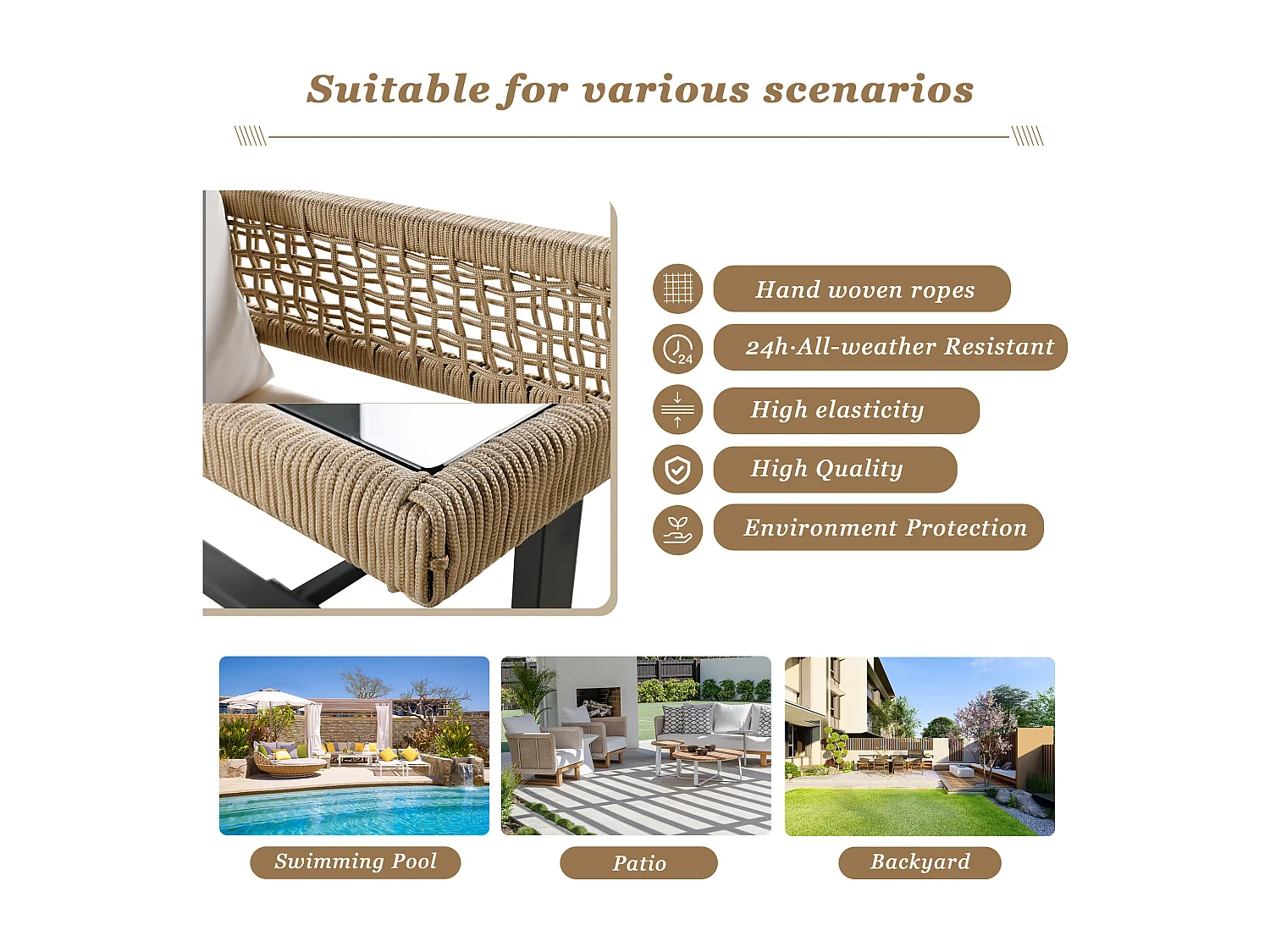 URBAN MEUBLE Ensemble de salon de jardin 4 pieces beige avec coussins