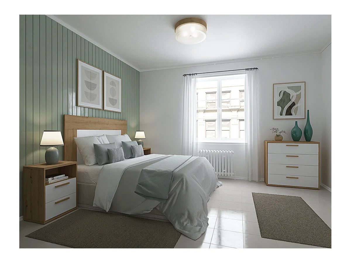 Tête de lit en bois coloris chêne Albar /blanc - Longueur 160 x Profondeur 25 x Hauteur 130 cm