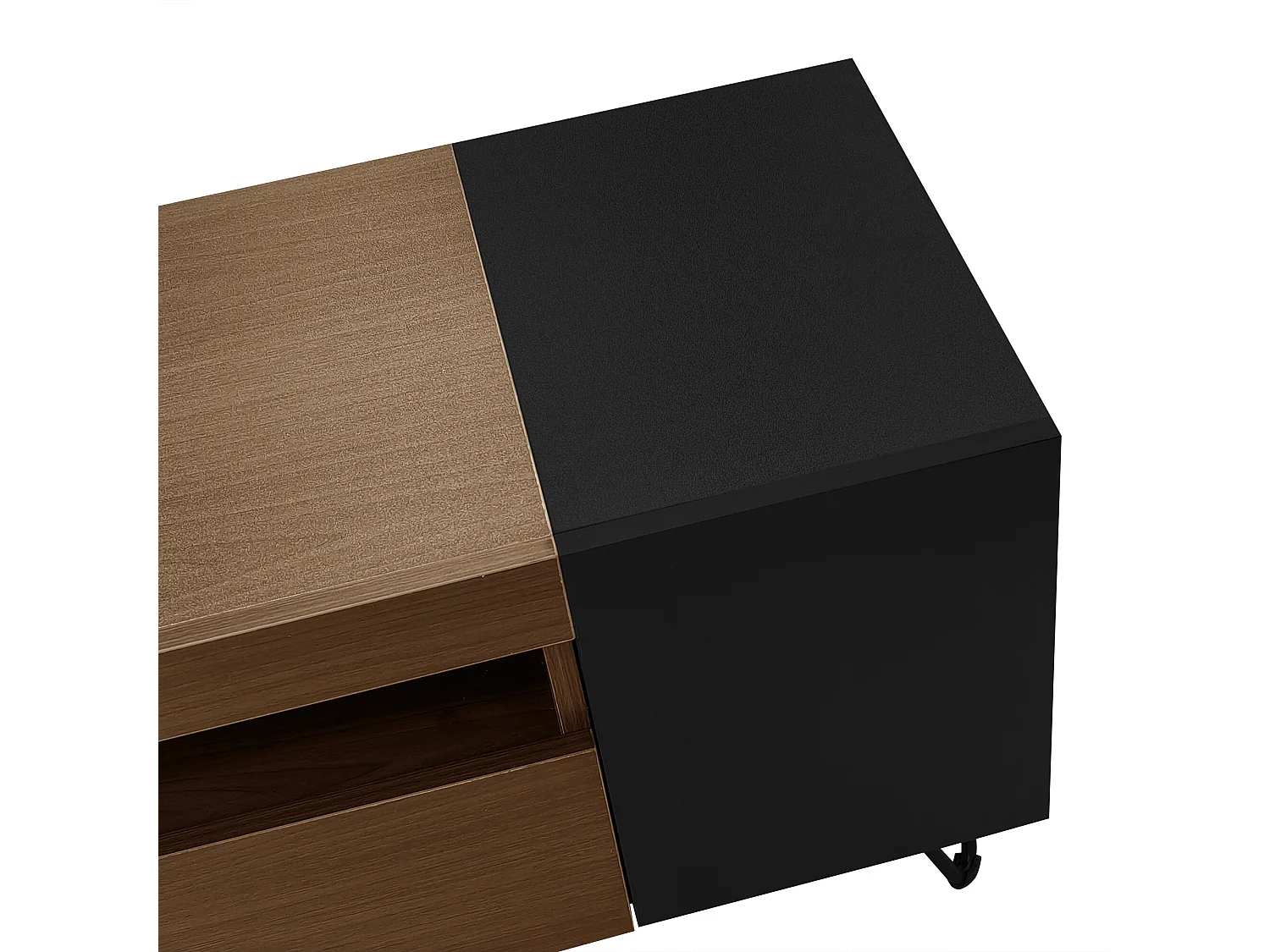 URBAN MEUBLE Meuble TV noir et effet bois 2 porte battantes étagère ouvertes cotés 180*36*43cm