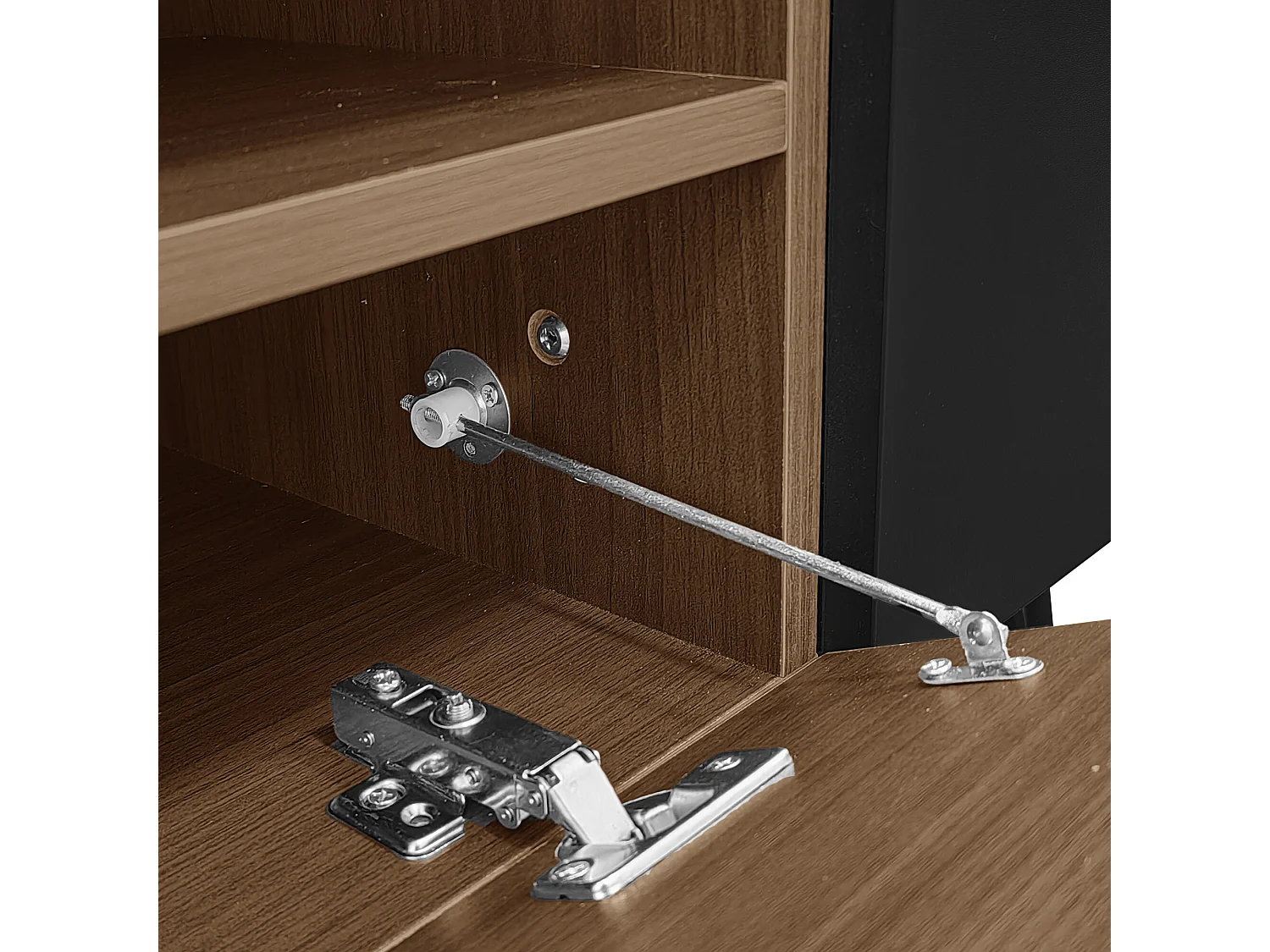 URBAN MEUBLE Meuble TV noir et effet bois 2 porte battantes étagère ouvertes cotés 180*36*43cm