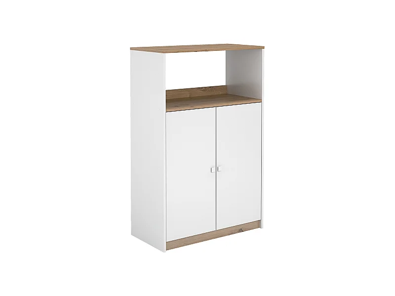 Meuble de rangement de cuisine coloris chêne Albar, blanc - Hauteur 124 x Longueur 80 x profondeur 40 cm