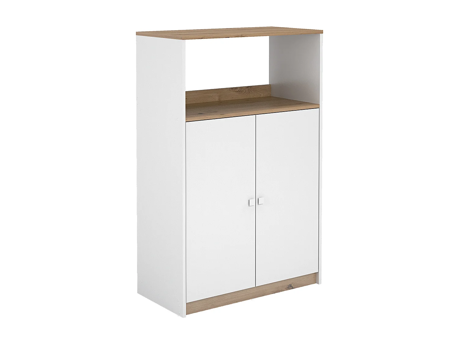Meuble de rangement de cuisine coloris chêne Albar, blanc - Hauteur 124 x Longueur 80 x profondeur 40 cm
