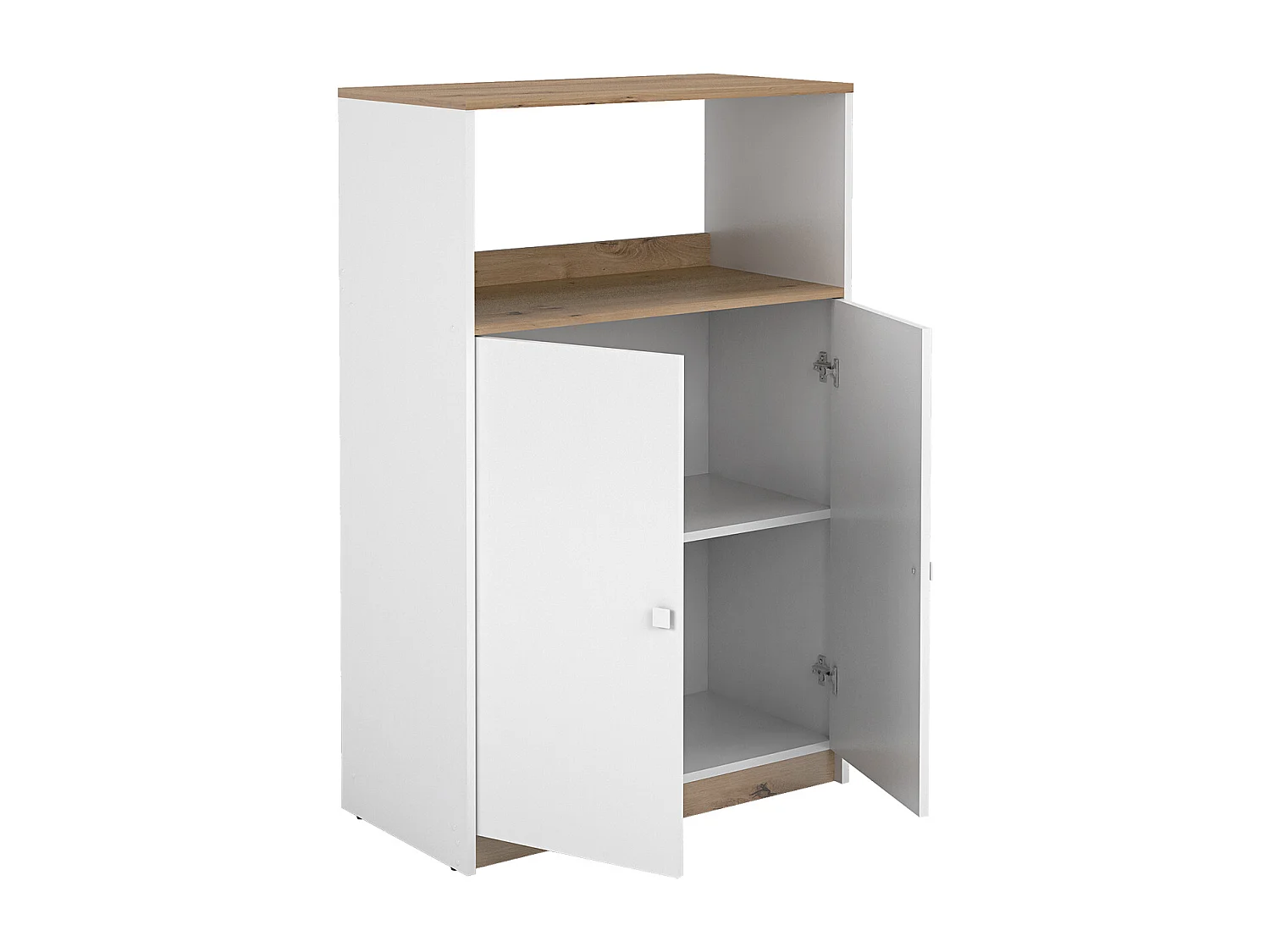 Meuble de rangement de cuisine coloris chêne Albar, blanc - Hauteur 124 x Longueur 80 x profondeur 40 cm