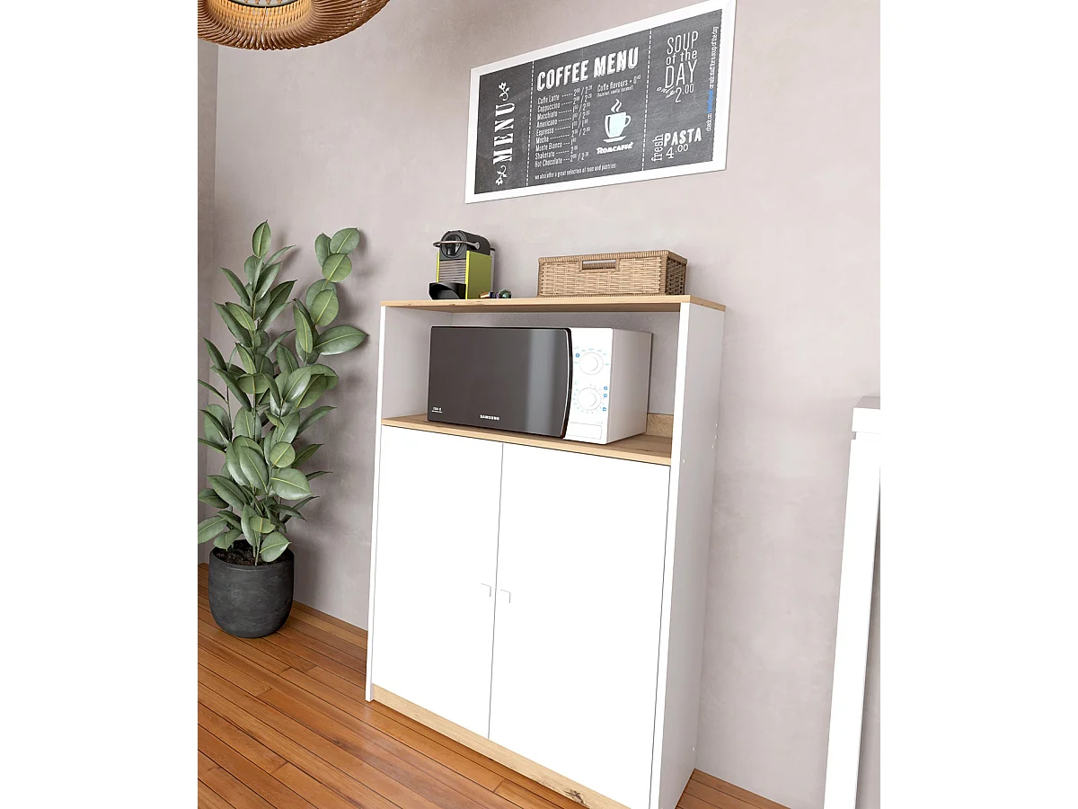 Meuble de rangement de cuisine coloris chêne Albar, blanc - Hauteur 124 x Longueur 80 x profondeur 40 cm