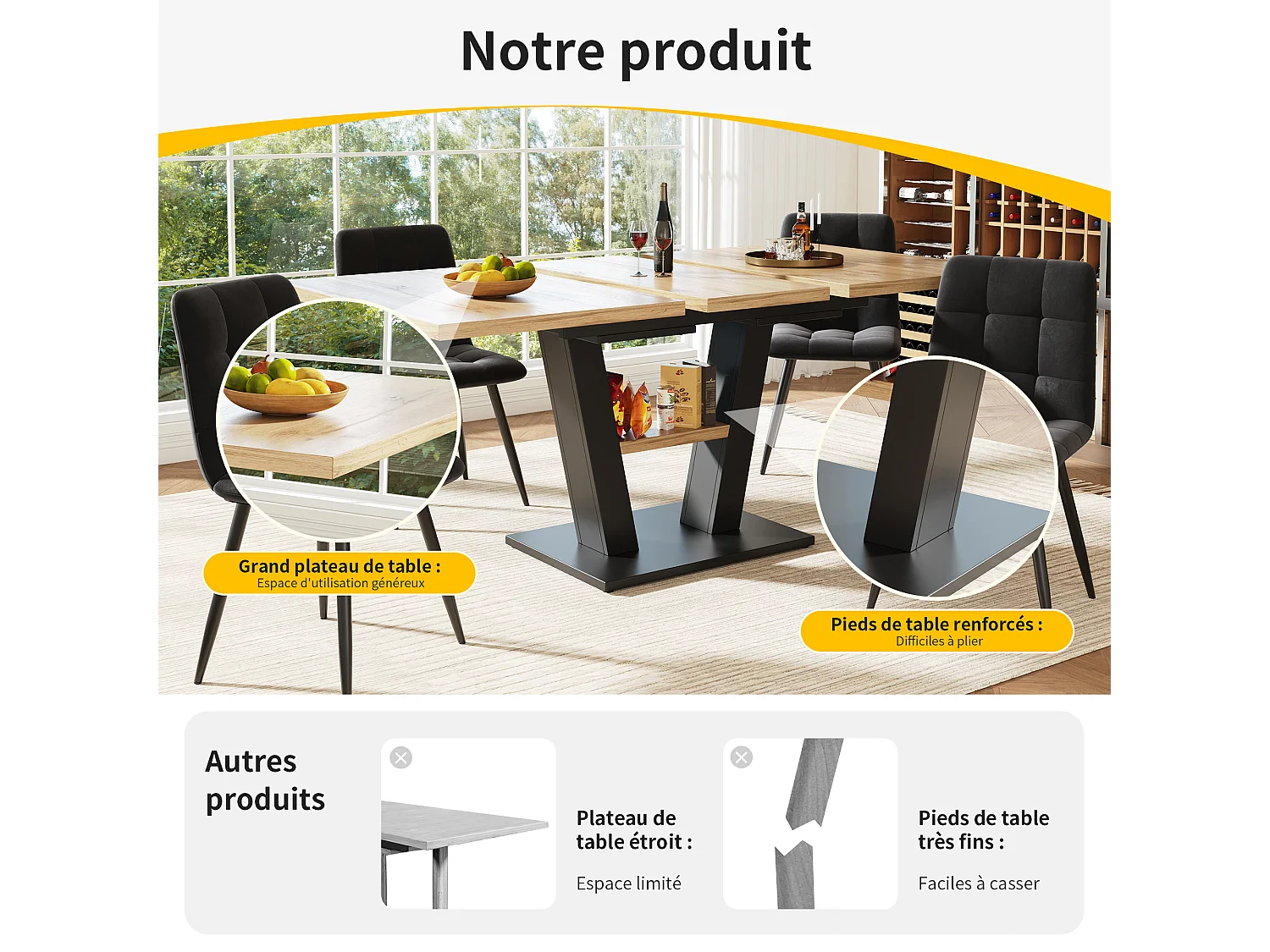 URBAN MEUBLE Table de salle à manger extensible effet bois 118-157cm