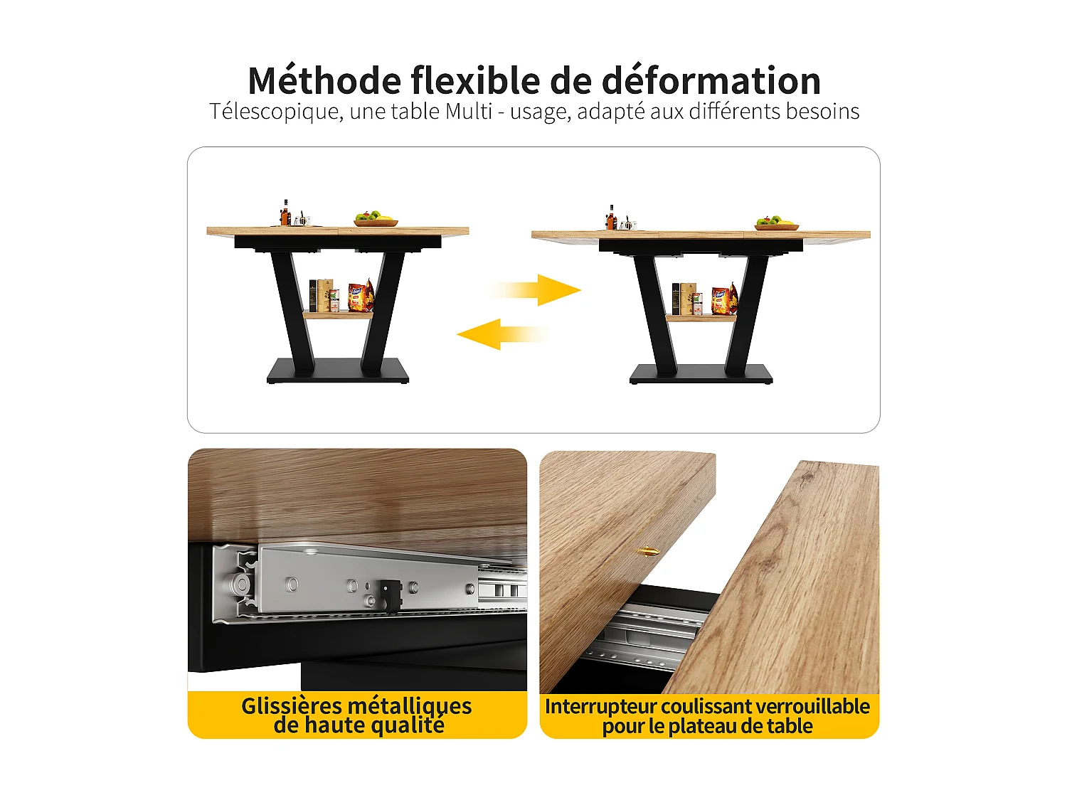 URBAN MEUBLE Table de salle à manger extensible effet bois 118-157cm