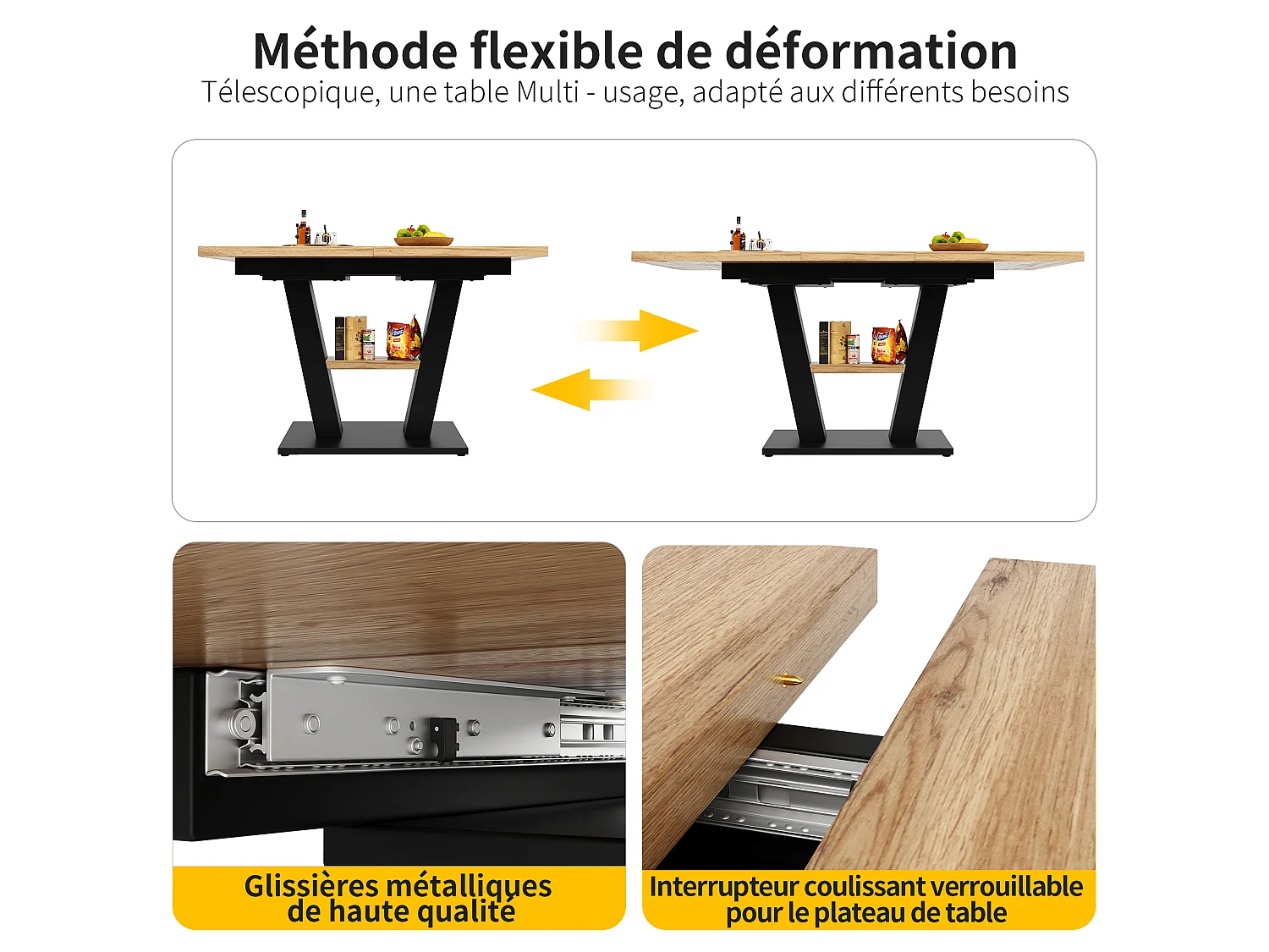 URBAN MEUBLE Table de salle à manger extensible effet bois 118-157cm