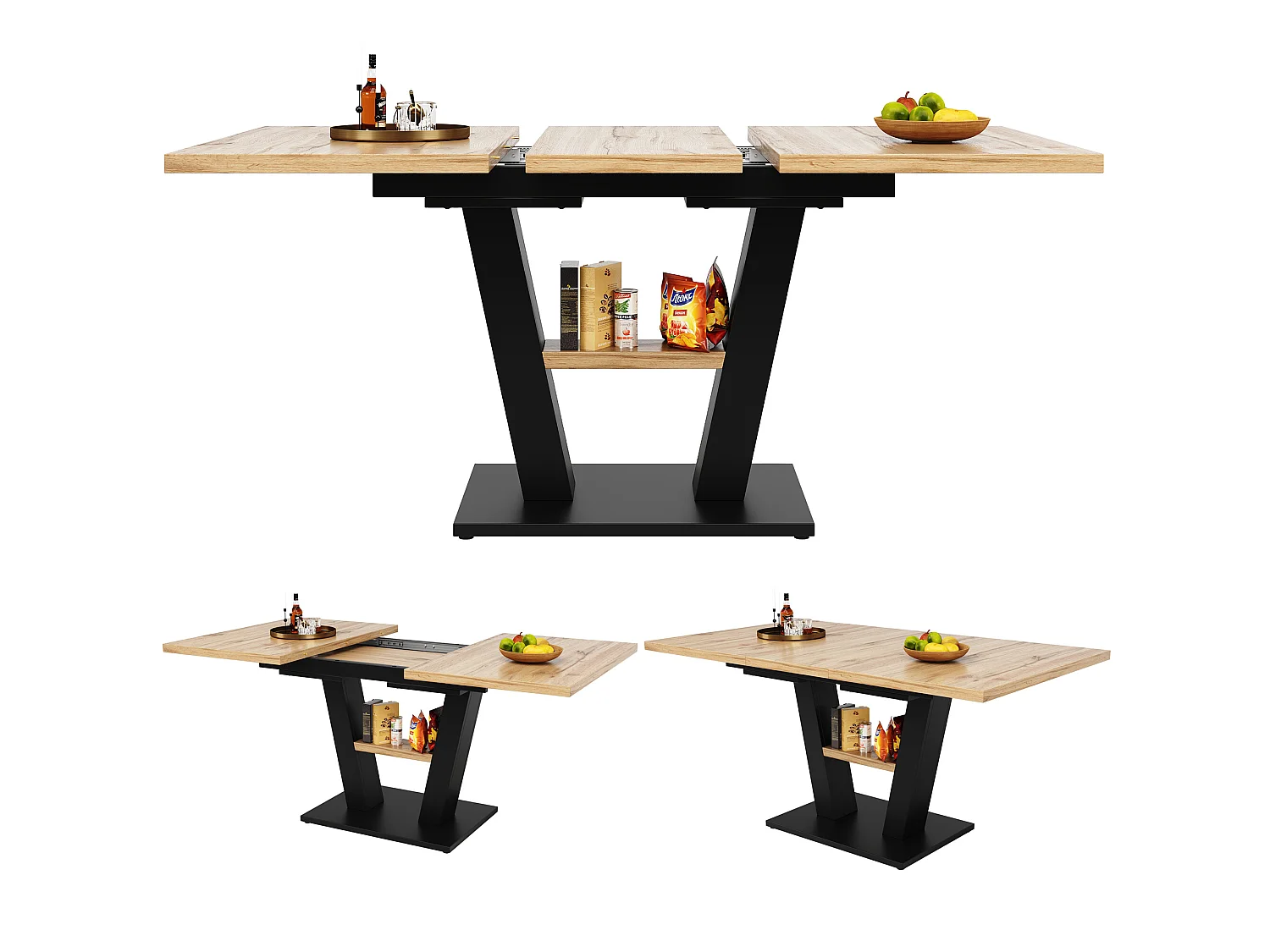 URBAN MEUBLE Table de salle à manger extensible effet bois 118-157cm
