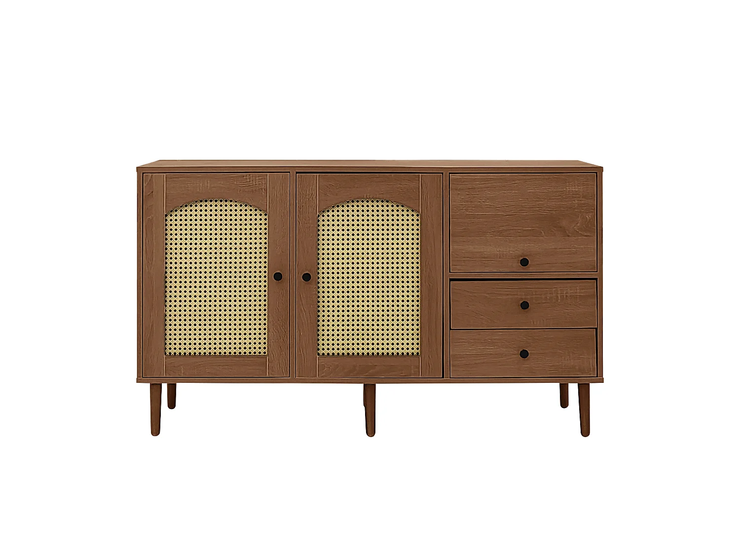 URBAN MEUBLE Buffet vintage effet bois avec portes en rotin 2 portes 2 tiroirs 130x75,5x40cm