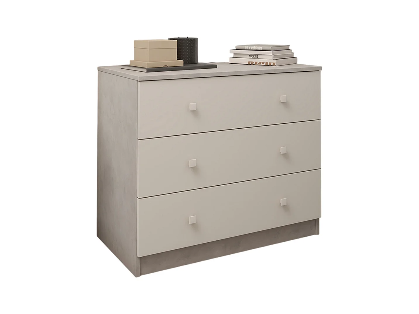 Commode, meuble de rangement avec 3 tiroirs coloris ciment, blanc - Hauteur 70 x Longueur 80 x profondeur 48 cm