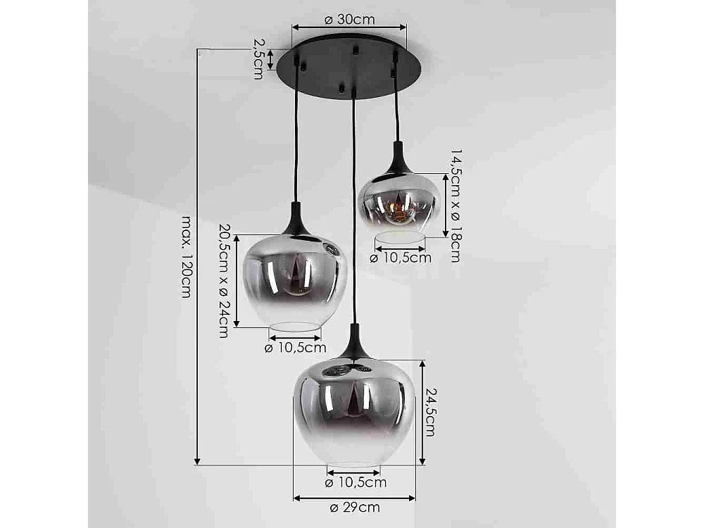 Le lustre est en verre, d30 cm x h120 cm,noir