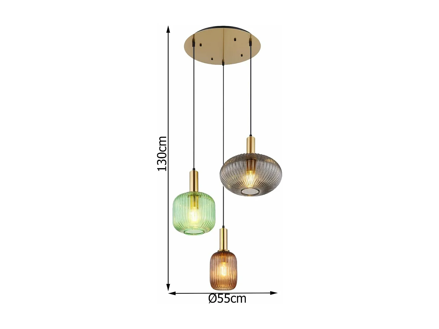 Lustre en verre, d125 cm xh130cm, multicolore