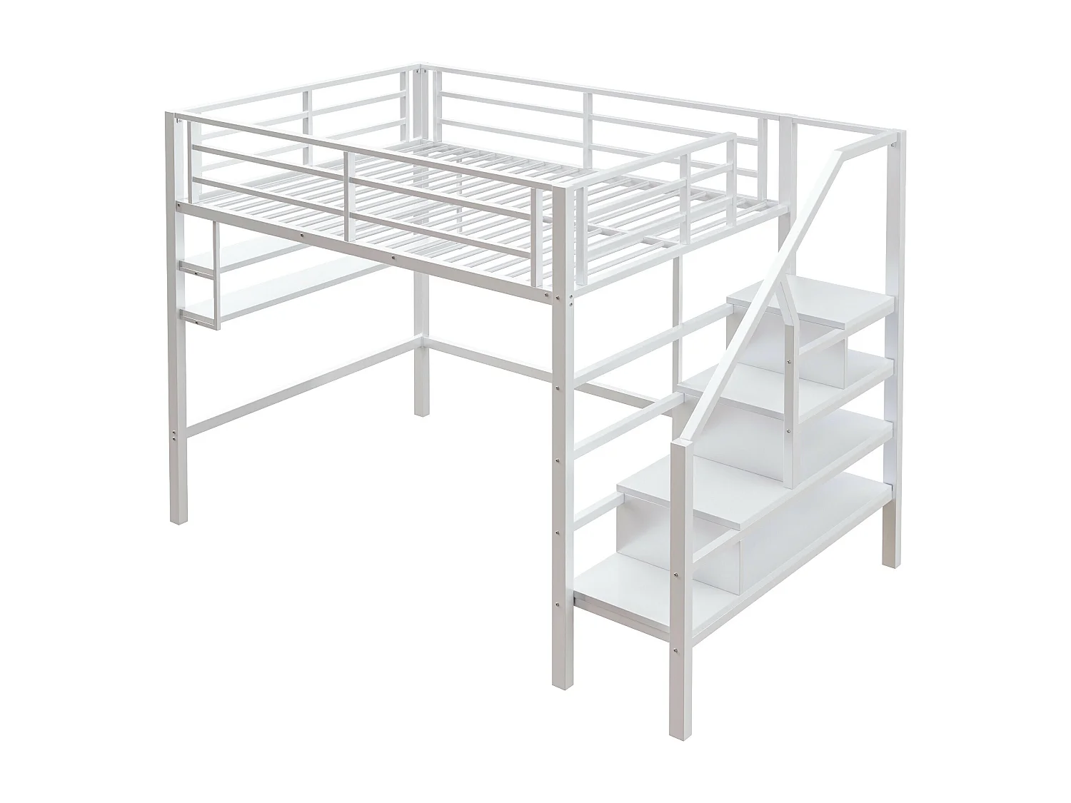 URBAN MEUBLE Lits double superposés métallique blanc échelle avec étagères rangement (140*200cm)