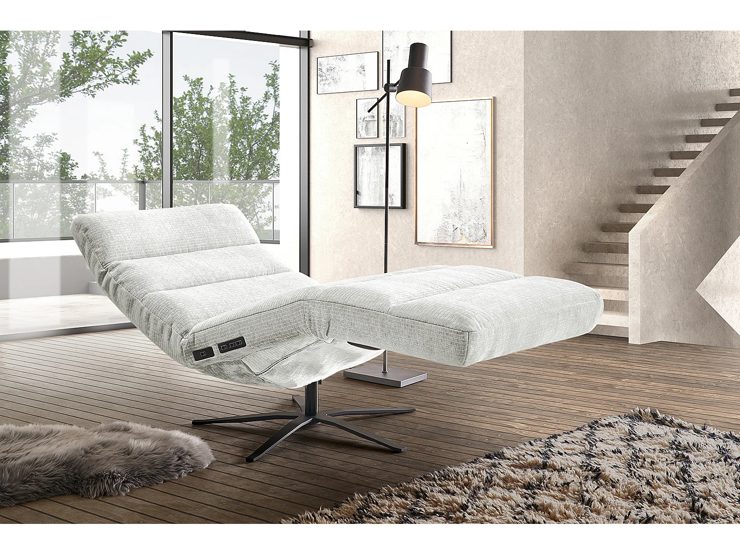 Chaise longue - bianco Velluto a coste - ALINA