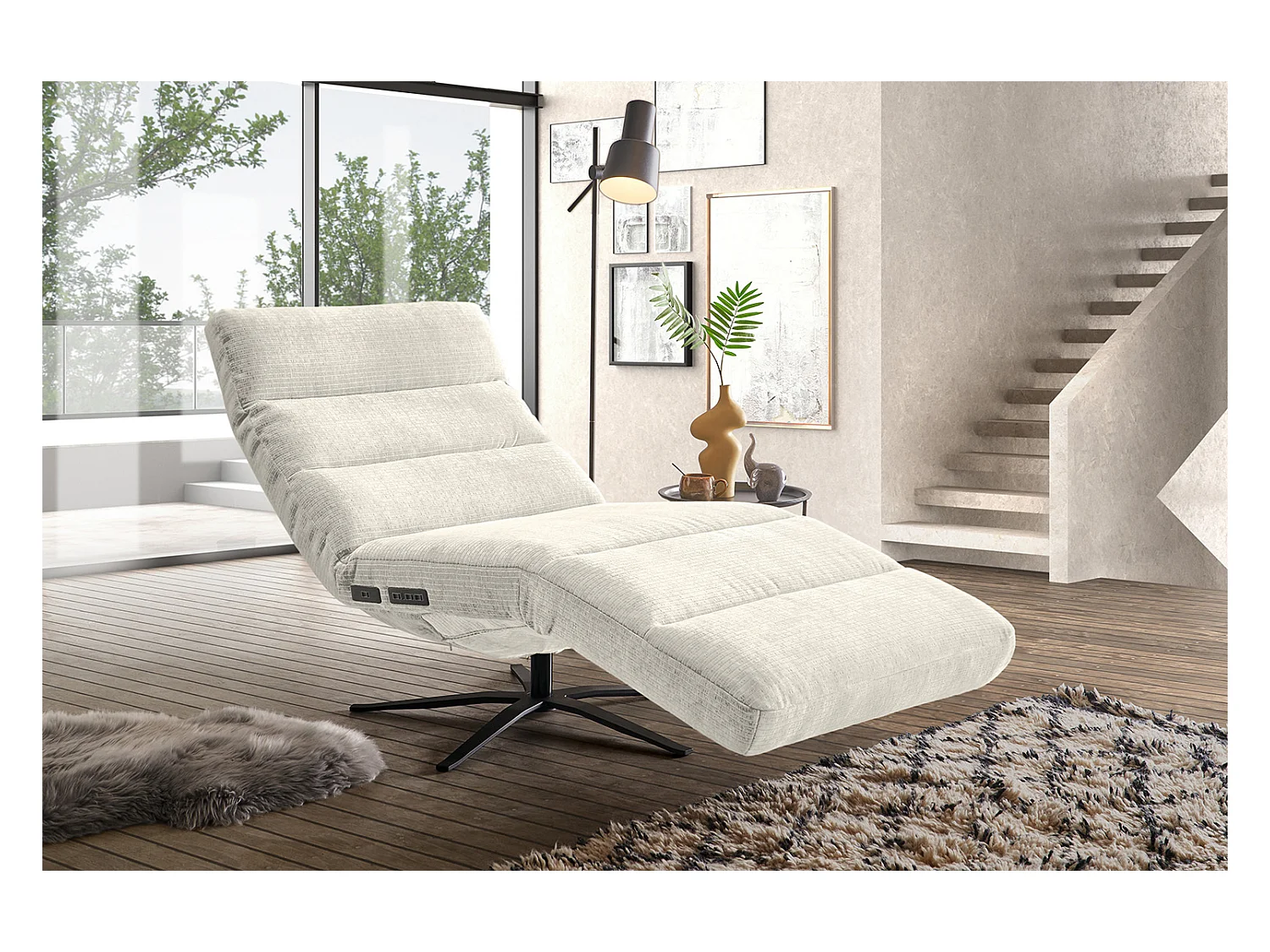 Chaise - blanc crème Velours côtelé - ALINA