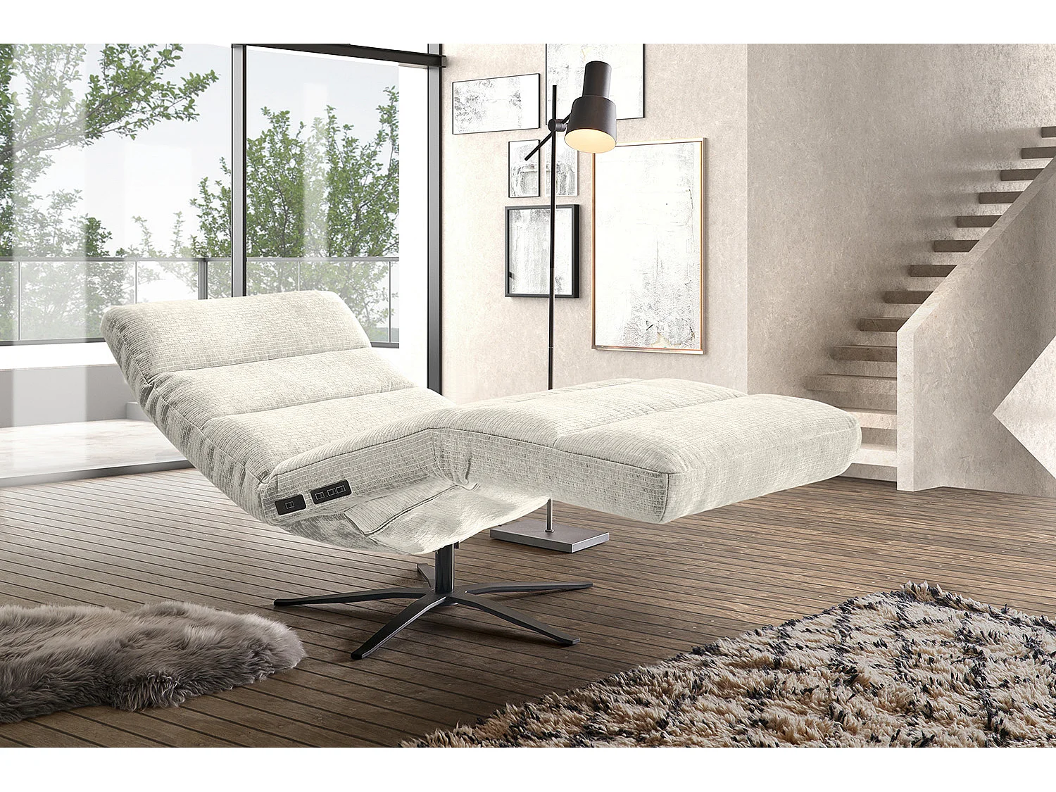 Chaise - blanc crème Velours côtelé - ALINA