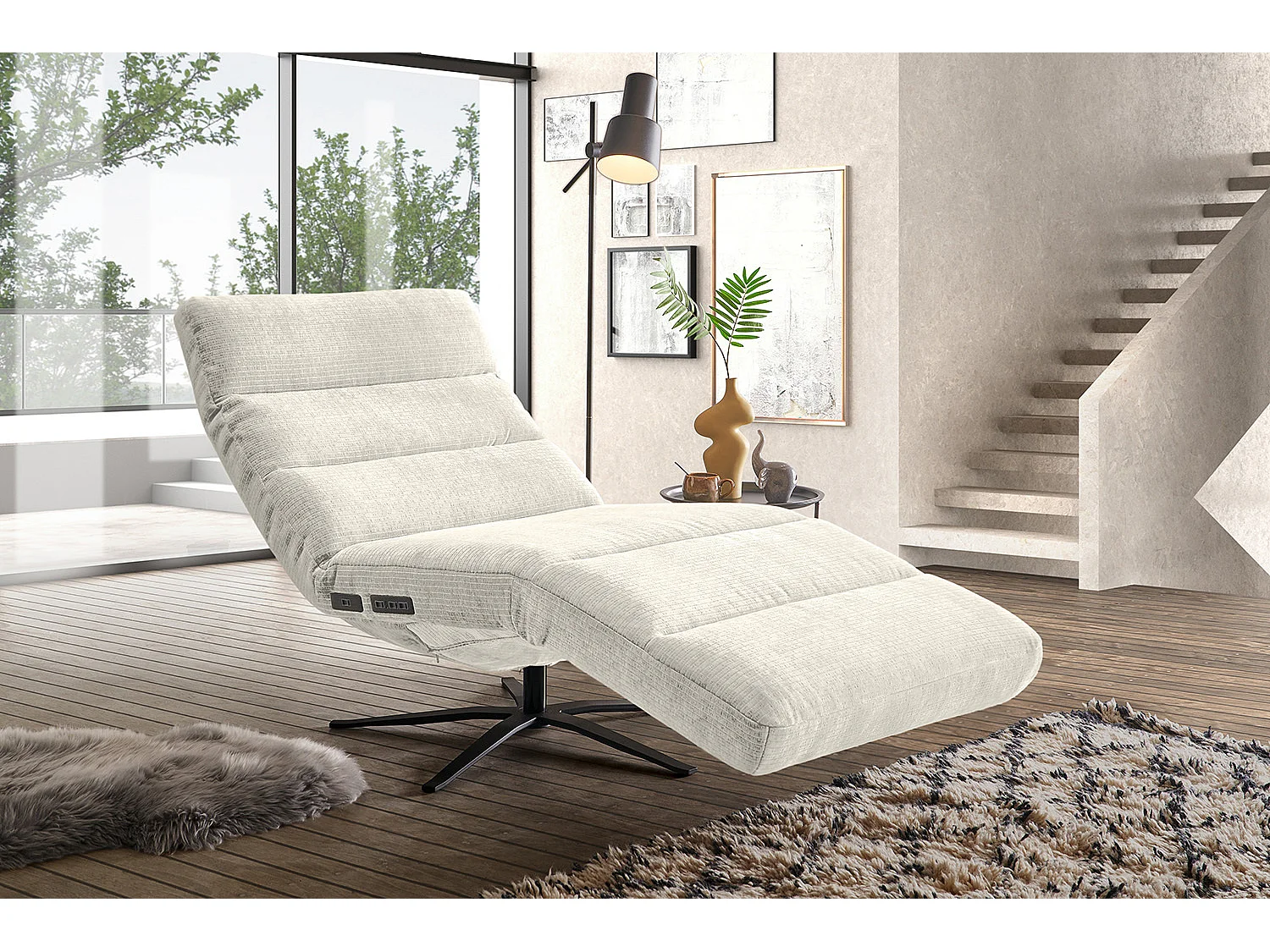 Chaise - blanc crème Velours côtelé - ALINA