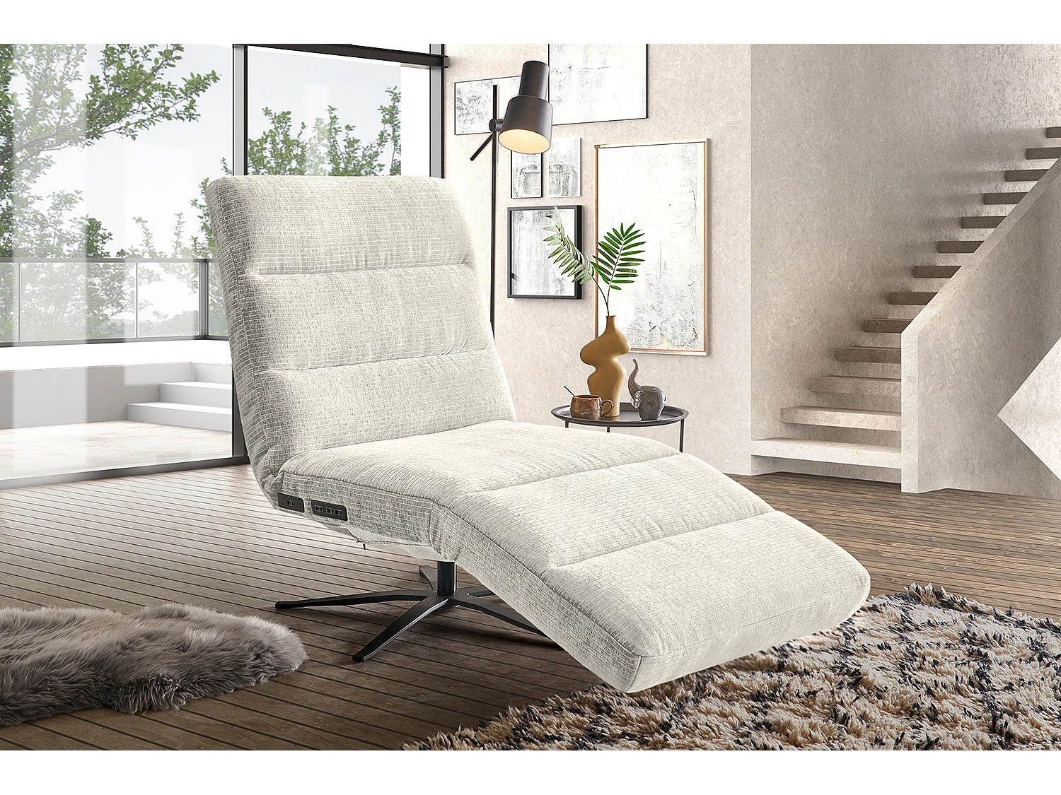 Chaise - blanc crème Velours côtelé - ALINA